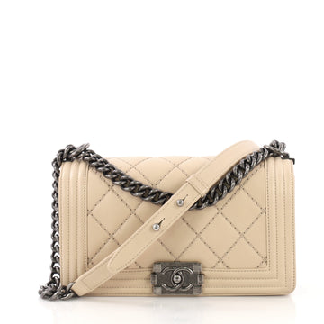 Chanel Model: Stitch Boy Flap Bag Quilted Calfskin Old Medium Neutral 41010/100