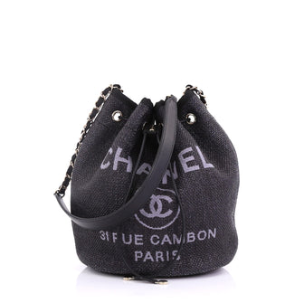 Chanel Deauville Drawstring Bucket Bag Raffia Medium Blue 41010103