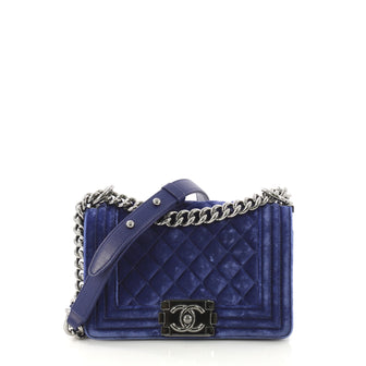 Chanel Boy Flap Bag Quilted Velvet Small Blue 41010104