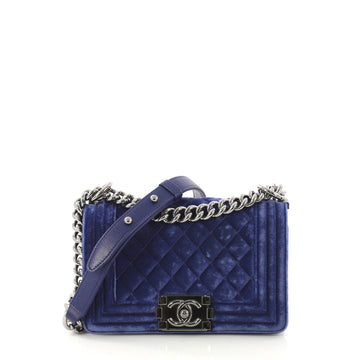 Chanel Boy Flap Bag Quilted Velvet Small Blue 41010104