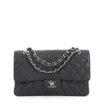Chanel Model: Classic Double Flap Bag Quilted Caviar Medium  Black 41010/111