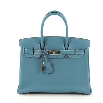 Hermes Birkin Handbag Blue Togo with Palladium Hardware 30 4101014