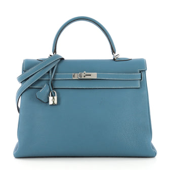 Hermes Kelly Handbag Blue Togo with Palladium Hardware 35 - Rebag