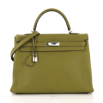 Hermes Kelly Handbag Green Clemence with Palladium Hardware green 4101016