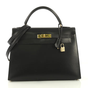Hermes Kelly Handbag Black Box Calf with Gold Hardware 32 4101017