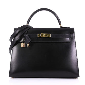 Hermes Kelly Handbag Black Box Calf with Gold Hardware 32 - Rebag