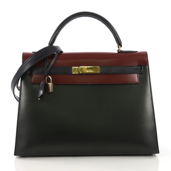 Hermes Kelly Handbag Tricolor Box with Gold Hardware 32 - Rebag