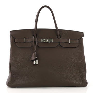 Hermes Birkin Handbag Brown Clemence with Palladium Hardware 40