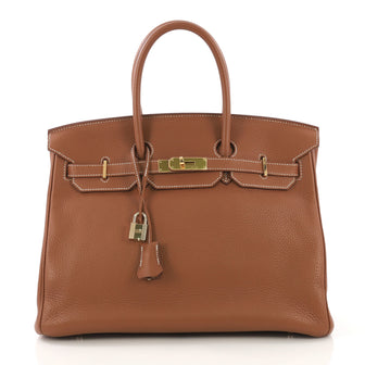 Hermes Birkin Handbag Brown Clemence with Gold Hardware 35 - Rebag