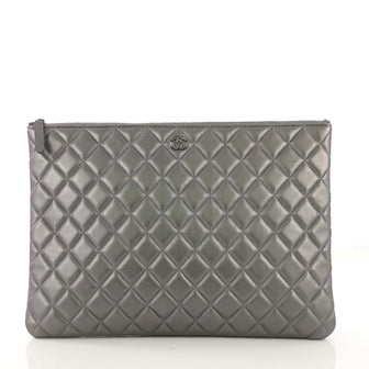 Chanel O Case Clutch Quilted Lambskin Large Gray 4101067
