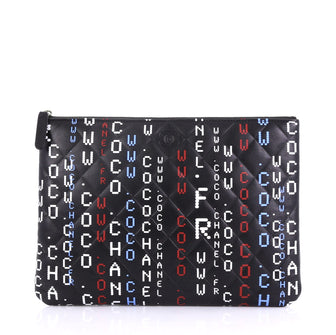 Chanel Data Center O Case Clutch Quilted Printed Lambskin Black 4101070