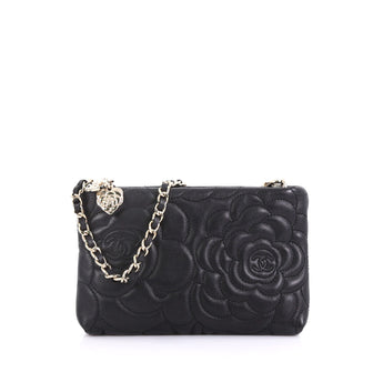 Chanel Camellia Charm Pochette Quilted Lambskin Mini Black 4101073