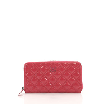 Chanel Double Stitch Zip Around Wallet Quilted Patent Long Pink 4101077