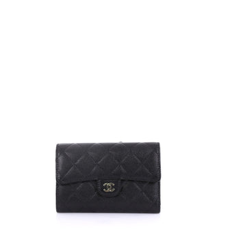 Chanel L-Flap Wallet Quilted Caviar Compact Black 4101079