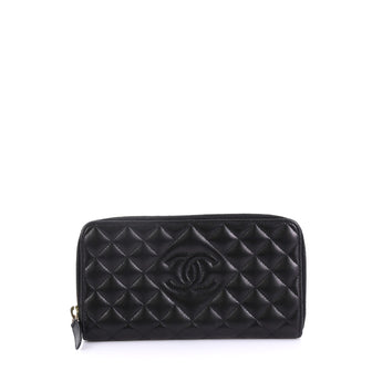 Chanel Diamond CC Zip Wallet Quilted Calfskin Long Black 4101080