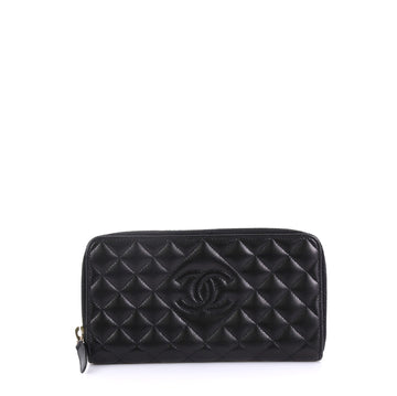 Chanel Diamond CC Zip Wallet Quilted Calfskin Long Black 4101080