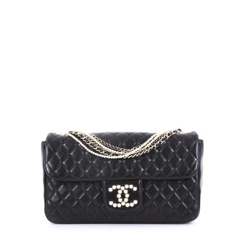 Chanel Westminster Pearl Chain Flap Bag Quilted Lambskin Black 4101084