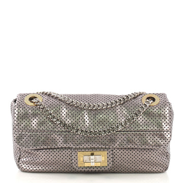 Chanel Drill Flap Bag Perforated Leather Medium Silver 4101088