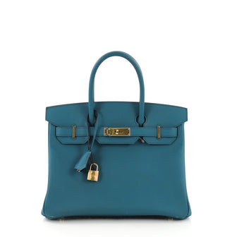 Hermes Birkin Handbag Blue Epsom with Gold Hardware 30 - Rebag