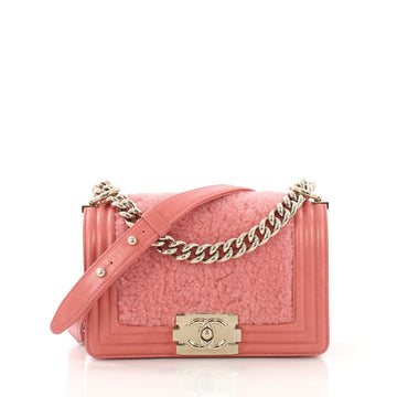 Chanel Boy Flap Bag Shearling with Leather Small Pink 4101093
