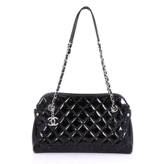 Chanel CC Charm Double Bowling Bag Quilted Patent with Black 4101097
