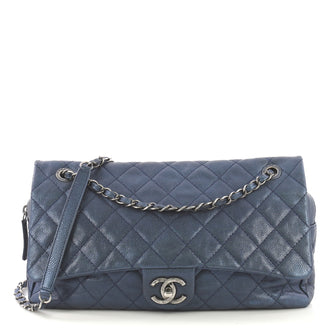 Chanel Easy Flap Bag Quilted Caviar Jumbo Blue 410122