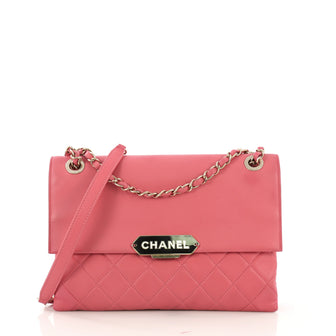 Chanel Retro Label Flap Bag Quilted Lambskin Large Pink 410135