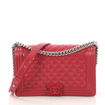 Chanel Boy Flap Bag Quilted Plexiglass Patent New Medium Pink 410155