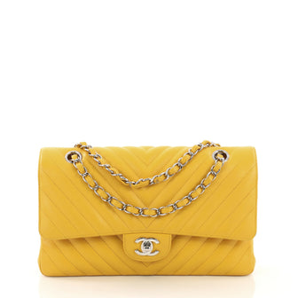 Chanel Classic Double Flap Bag Chevron Caviar Medium Yellow 410191