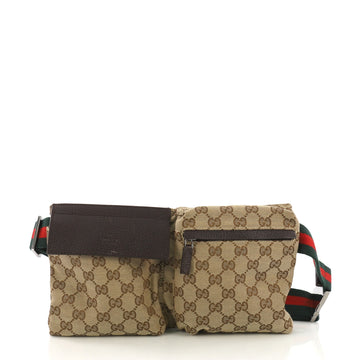 Gucci Vintage Double Belt Bag GG Canvas Brown 410201