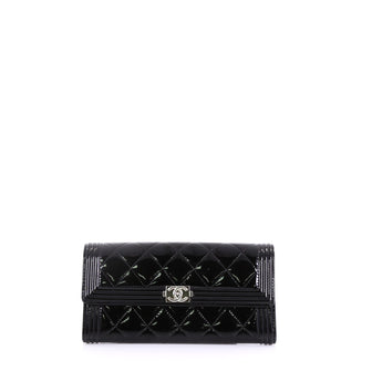 Chanel Boy Flap Wallet Quilted Patent Long Black 4103016