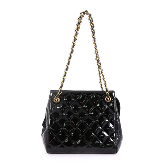Chanel Vintage Chain Tote Quilted Patent Small Black 4103029