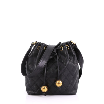 Chanel Vintage Bucket Bag Quilted Caviar Small Black 4103032