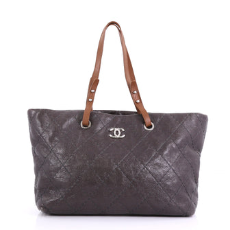 Chanel On The Road Tote Quilted Leather Small Gray 410305