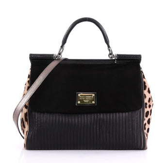 Dolce & Gabbana Miss Sicily Handbag Leather and Fur Large 410306