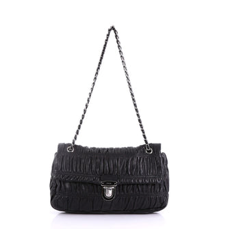 Prada Gaufre Flap Shoulder Bag Nappa Leather Medium Black 410311