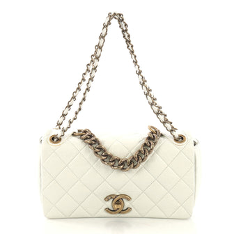 Chanel Pondichery Flap Bag Quilted Aged Calfskin Small White 410312