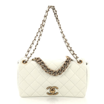Chanel Pondichery Flap Bag Quilted Aged Calfskin Small White 410312