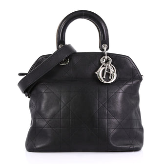 Christian Dior Granville Satchel Cannage Quilt Leather with Black 410391