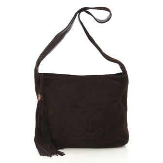 Chanel Vintage CC Shoulder Bag Suede Medium Brown 4104219