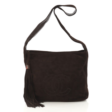 Chanel Vintage CC Shoulder Bag Suede Medium Brown 4104219