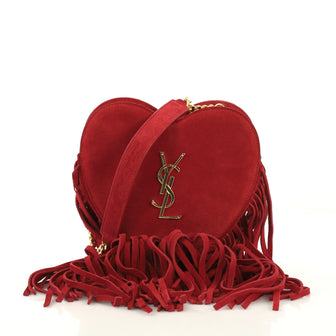 Saint Laurent Fringe Love Heart Chain Bag Suede Small Red 4104512