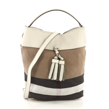 Burberry Susanna Tassel Hobo House Check Canvas Medium Brown 410451