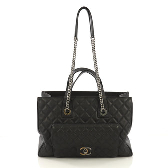 Chanel Model: Casual Pocket Shopping Tote Quilted Goatskin Large  Black 41045/6