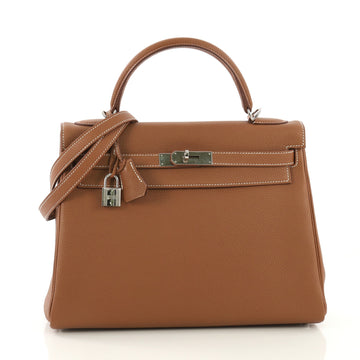 Hermes Kelly Handbag Brown Clemence with Palladium Hardware brown 4105401