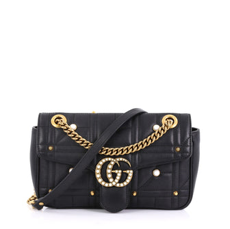Gucci Pearly GG Marmont Flap Bag Embellished Matelasse 410701