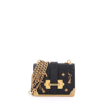 Prada Cahier Crossbody Bag Embellished Leather Micro Black 410703