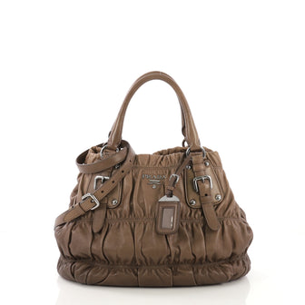 Prada Gaufre Convertible Tote Nappa Leather Medium Brown 410831