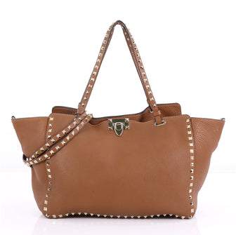 Valentino Rockstud Tote Pebbled Leather Medium Brown 410841
