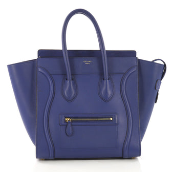Celine Luggage Handbag Grainy Leather Mini Blue 410842